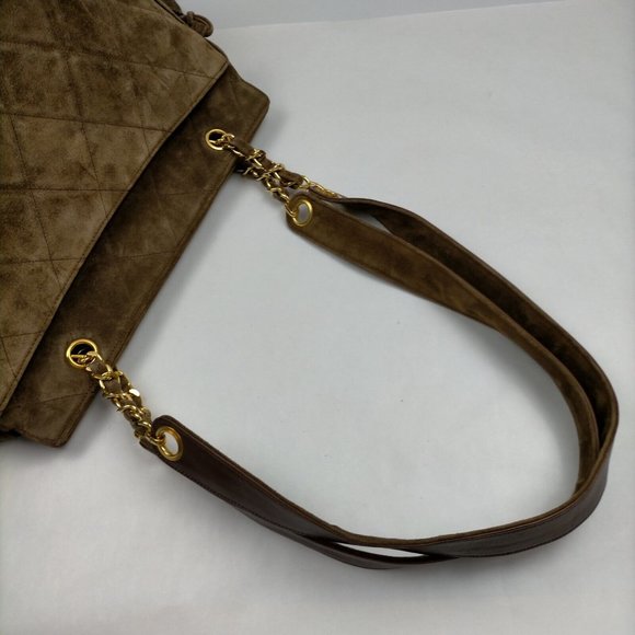 good condition Authentic Large Chanel Hand Bag Brown Suede Leather jumbo tassel - Picture 5 of 9